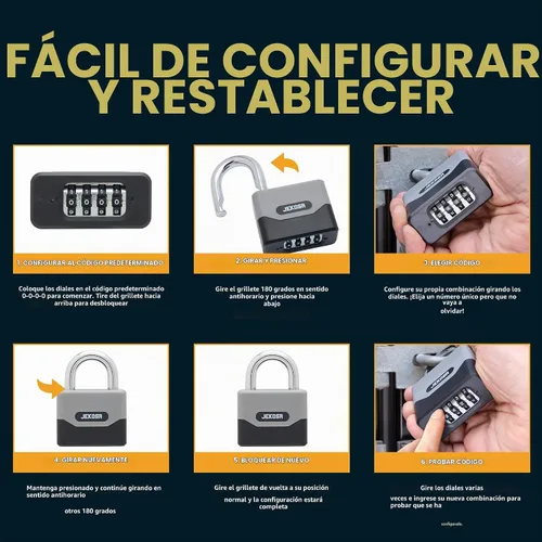Vista 4 de Jekosa® PDP68 Cerradura de combinación resistente – Grillete resistente a los cortes de 0.433 in, carcasa de poliamida resistente a la intemperie