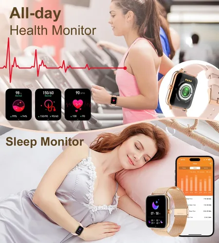 Vista 3 de Reloj inteligente para mujer con respuesta de llamadas Bluetooth, reloj de fitness con esfera de 1.85 pulgadas con monitor de sueño de frecuencia