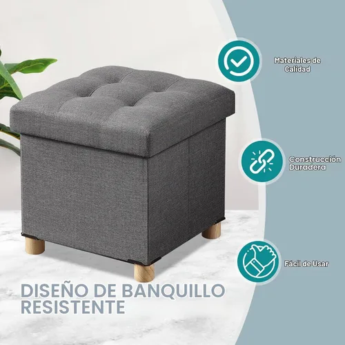 Vista 5 de BRIAN & DANY Ottoman with Storage, Small Storage Ottoman for Dorm, Linen Folding Ottoman Foot Stool with Legs for Living Room and Bedroom Gris
