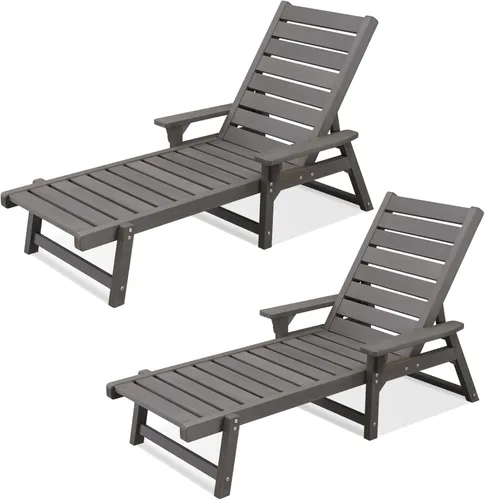 Vista 12 de Chaise Lounge, madera de polietileno, silla de salón al aire libre con respaldo ajustable, resistente a la intemperie, impermeable, a prueba