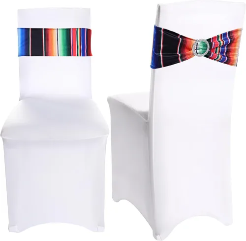 Vista 8 de Newwiee 12 bandas elásticas para sillas de comedor con temática mexicana, bandas de elastano para decoración con hebilla para bodas, eventos