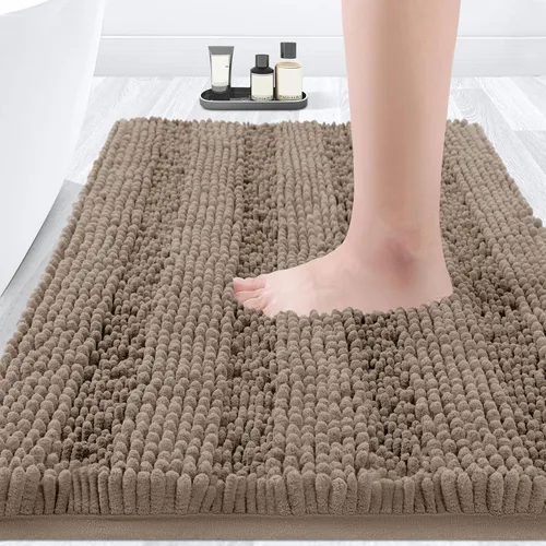 Vista 66 de ACCUMTEK - Juego de alfombras de baño a rayas beige de 3 piezas, ultrasuaves, antideslizantes de chenilla, alfombras de baño mullidas y absorbentes