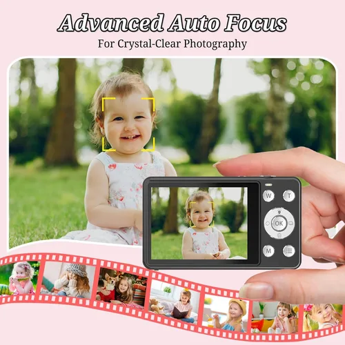 Vista 5 de Cámara digital FHD 1080P para niños, 48MP apunta y dispara, con una tarjeta de 64 GB, zoom 16X, antivibraciones, cámara pequeña compacta para niños