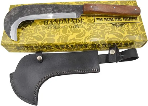 Vista 4 de Billhook Sickle Machete 1075 Acero de Alto Carbono Totalmente Funcional Hecho a Mano