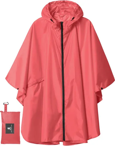 Vista 24 de SaphiRose - Poncho de lluvia unisex impermeable con capucha para mujeres adultas con bolsillos A-negro-blanco