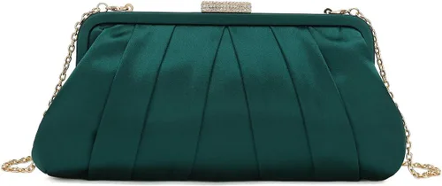Vista 8 de CHARMING TAILOR Bolso de embrague clásico plisado de satén adornado con diamantes para bodas, bailes, eventos de corbata negra