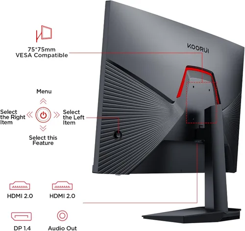 Vista 9 de KOORUI Monitor para juegos de 24.5 pulgadas, pantalla IPS FHD de 200 Hz 1080p, 1 ms (GG), HDR400, 90% DCI-P3, sincronización adaptativa, HDMI 2.0