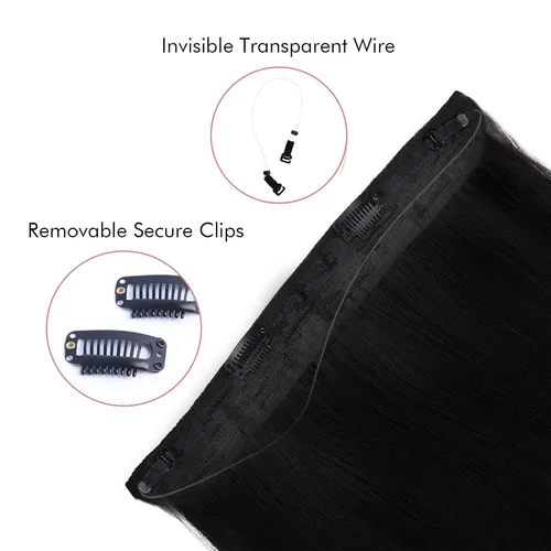 Vista 4 de REECHO - Extensiones de cabello con alambre invisible y con cintillo transparente, tamaño ajustable, clips seguros extraíbles, cabello lacio, diseño