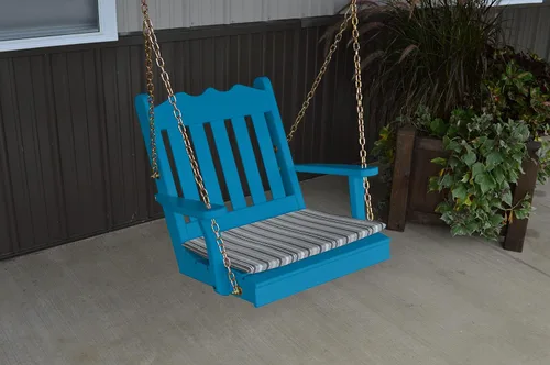 Vista 2 de Amish Made - Columpio de porche inglés real de madera negra de 29 pulgadas de ancho con cojín gris Negro