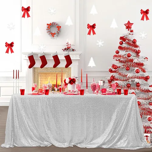 Vista 79 de Manteles redondos de lentejuelas negros para fiestas, de 121,9 cm, mantel redondo de purpurina ajustado, pequeño, lindo y dulce, para boda