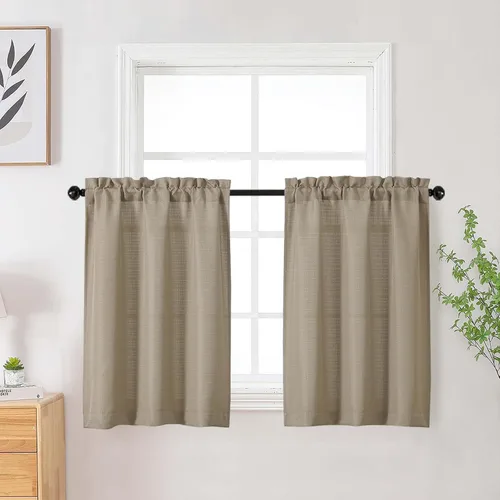 Vista 117 de Cortinas de lino para dormitorio y sala de estar de 96 pulgadas de largo, juego de 2 paneles, con bolsillo para cortinero, filtrado de luz, textura