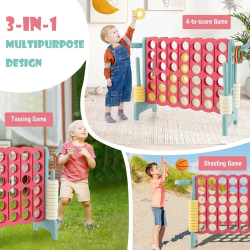 Vista 2 de DORTALA Juego gigante de 4 en una fila, de plástico Jumbo Connect con 42 anillos jumbo, deslizador de liberación rápida, lanzamiento de anillo, 2.5