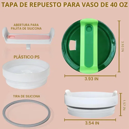 Vista 2 de Stanley - 2 tapas de repuesto para vasos Stanley de 40 onzas, a prueba de derrames y salpicaduras, accesorio para vaso Stanley Quencher (verde)