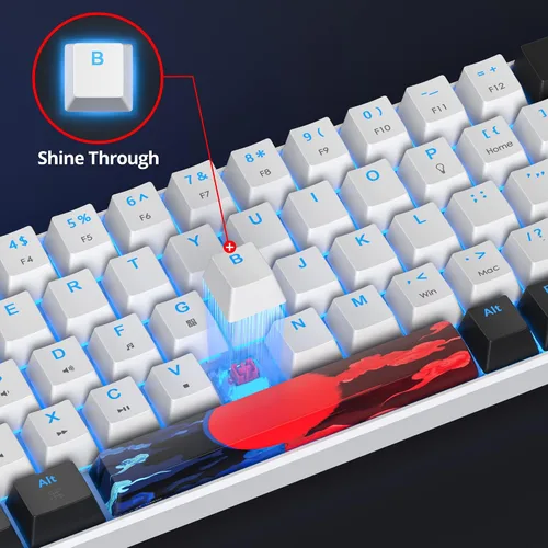 Vista 7 de Teclado 60% para juegos de 68 teclas, teclado mecánico retroiluminado LED, teclado compacto con cable con interruptor rojo para Windows PS45 Xbox
