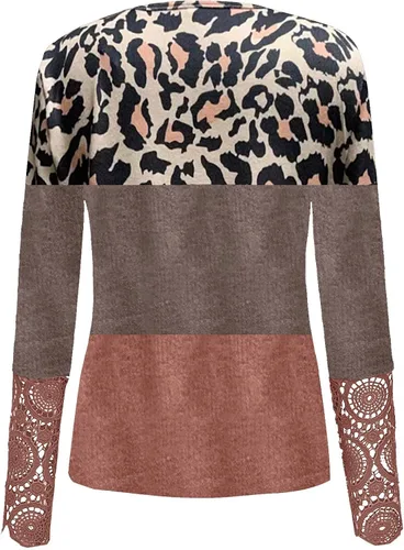 Vista 3 de Blusa de punto con estampado de leopardo y manga larga para mujer, con cuello en V, de moda, para otoño