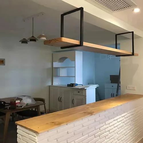 Vista 4 de Shelves Whftd Industrial Ceiling Flower Stand, Nordic Solid Wood Hanging Storage Racks, for Bars, Restaurants, Kitchens, Ceiling Mount Shelf, 4