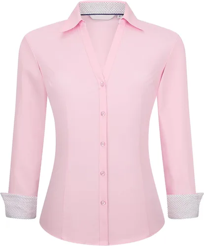 Vista 9 de Alex Vando - Blusa de botones para mujer, sin arrugas, manga larga, casual, para el trabajo