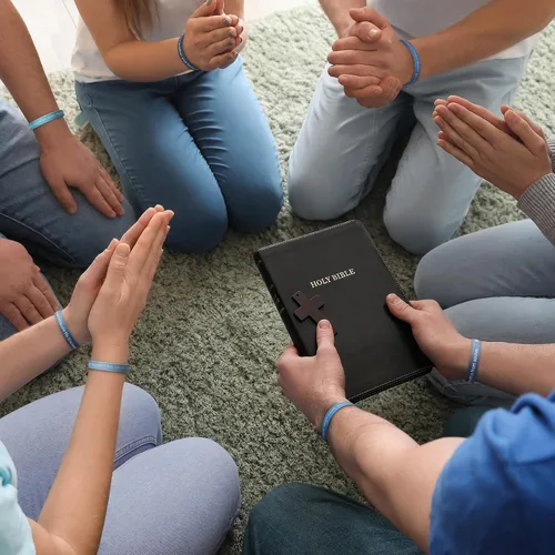 Vista 5 de Estune 120 pulseras con versículo bíblico, pulseras cristianas, color azul