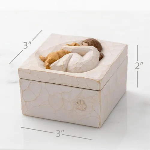 Vista 2 de Willow Tree True, Truly a Friend, Caja para joyas y tesoros con tallado en bajorrelieve de niña con cachorro, caja de recuerdo esculpida pintada a