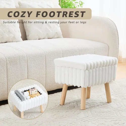 Vista 3 de Wimarsbon Otomana de almacenamiento, reposapiés de piel sintética suave con asiento acolchado, pequeña silla de tocador de lectura, reposapiés