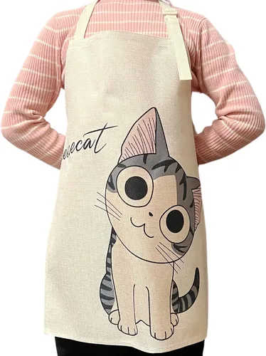Vista 2 de Phantomon Delantal de dibujos animados de gato lindo gato divertido cara japonesa creativo cómic delantal adultos tamaño para hornear, cocinar