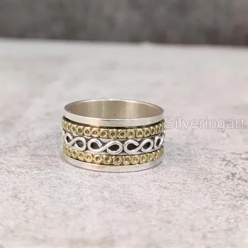 Vista 4 de Infinity Spinner Band, Meditation Ring, 925 Sterling Silver Ring, Spinning Thumb Ring, Two Tone Ring, Fidget Ring, Handmade Jewelry, Christmas