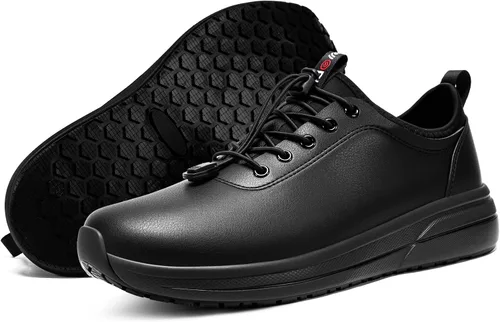 Vista 7 de LARNMERN Zapatos de trabajo antideslizantes para hombre, zapatos de cocina impermeables para cocinero, zapatos de trabajo, antideslizantes