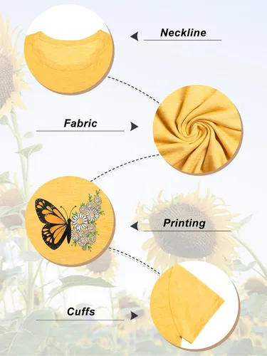 Vista 5 de Chulianyouhuo - Camiseta de manga corta con estampado de girasol para mujer, camiseta casual con bonita flor para adolescentes y niñas