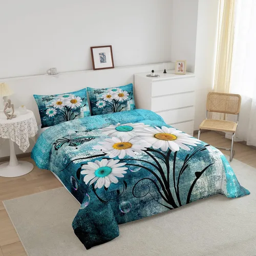 Vista 2 de Erosebridal Juego de ropa de cama turquesa tamaño individual para niños y niños, color verde azulado y gris degradado para niñas y adultos, relleno