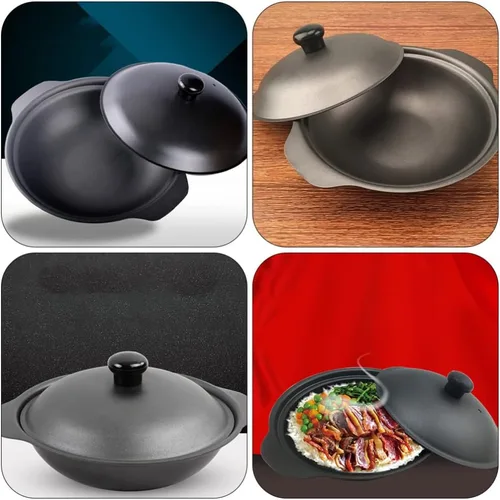 Vista 5 de Cabilock Hogar Pequeño Hierro Pot Basics Esmalte Hierro Fundido Claypot: Sartén Cazuela Cubierta 7.1 in Olla De Arcilla Olla De Arroz