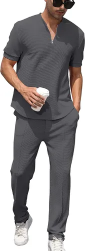 Vista 72 de FZNHQL Conjunto deportivo de moda para hombre, 2 piezas, casual, atlético, para correr, manga corta/larga, conjunto para hombre