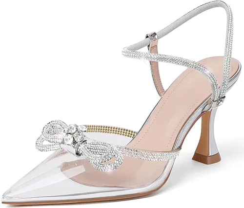 Vista 49 de Susanny - Zapatos de tacón bajo con strass para mujer, con punta puntiaguda, de tacón kitten, con cierre, ajustables, con correa, para vestido