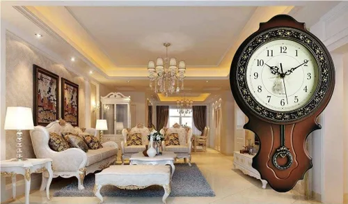 Vista 2 de XICHEN Reloj de pared de péndulo de madera simulada estilo europeo retro, diseño de movimiento de cuarzo, estructura principal de plástico, textura