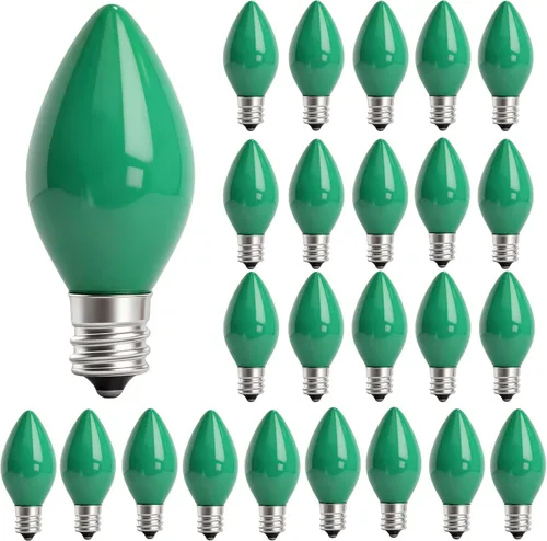 Vista 12 de Paquete de 25 bombillas azules de Navidad, bombillas incandescentes azules C7 de repuesto, bombillas de cerámica de vidrio vintage de 5 W