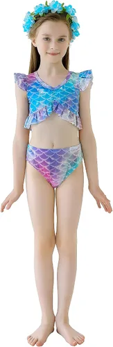 Vista 2 de DNFUN Colas de sirena para nadar para niñas, traje de baño de sirena con monoaleta