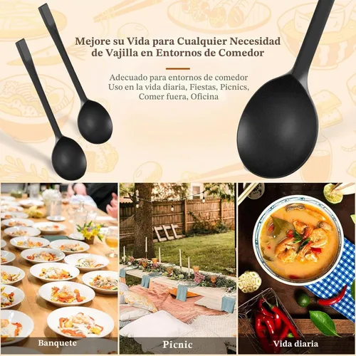 Vista 5 de 200 cucharas de sopa de plástico negro de 5.5 pulgadas, cucharas