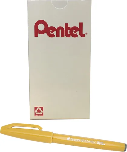 Vista 13 de Bolígrafo con punta de pincel Pentel, tinta ocre. Caja de 12 (SES15 C-Y), Azul