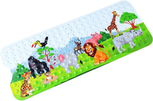 Vista 6 de Tapete de baño para bebé para niños, tapete antideslizante sin BPA para niños, tapete de dibujos animados antideslizante con ventosas y agujeros