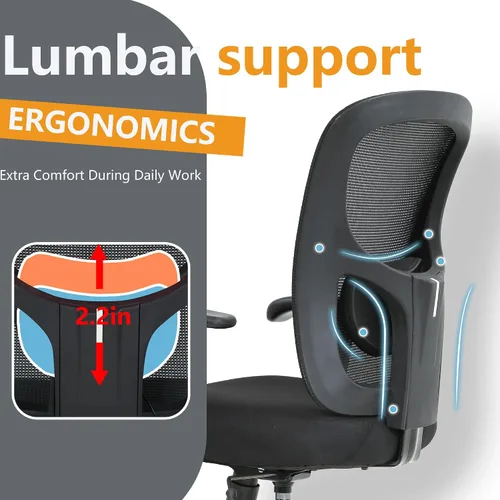 Vista 4 de Silla de escritorio ergonómica, silla de oficina, silla de computadora de 500 libras con soporte lumbar, asiento ancho, brazos ajustables