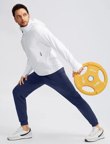 Vista 6 de Pudolla Pantalones deportivos con forro polar para hombre con 3 bolsillos con cremallera, pantalones cálidos para invierno, correr, entrenamiento