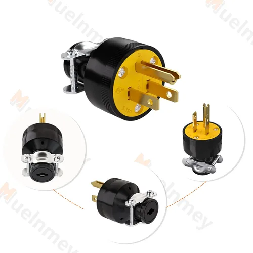 Vista 5 de 1 unids cable de extensión extremo eléctrico enchufe de repuesto NEMA 5-15P 15A 125V 2Pole 3Wire Shell negro grado industrial 3 clavijas macho hoja