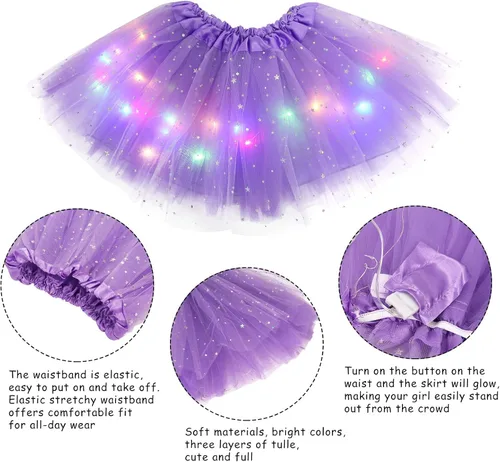 Vista 5 de Girl Tutu Skirts, Magic Light Princess LED Dancing Skirt Tulle Ballet