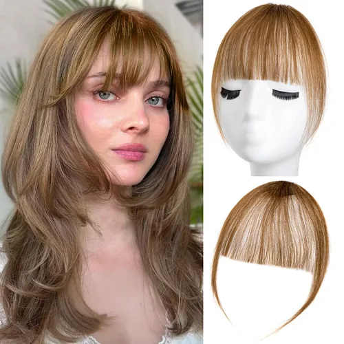 Vista 17 de Flequillo con clip, extensiones de cabello humano 100 % real, flequillo con clip para mujer, extensiones curvadas para uso diario