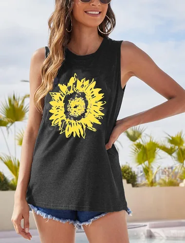 Vista 2 de Hount - Camisetas sin mangas para mujer, estilo casual, sueltas, con gráficos, cómodas, para verano, básicas, camisetas sin mangas