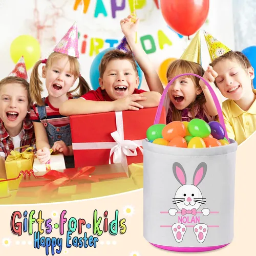 Vista 4 de Paquete de 2 cestas de Pascua personalizadas con asa, lona, azul