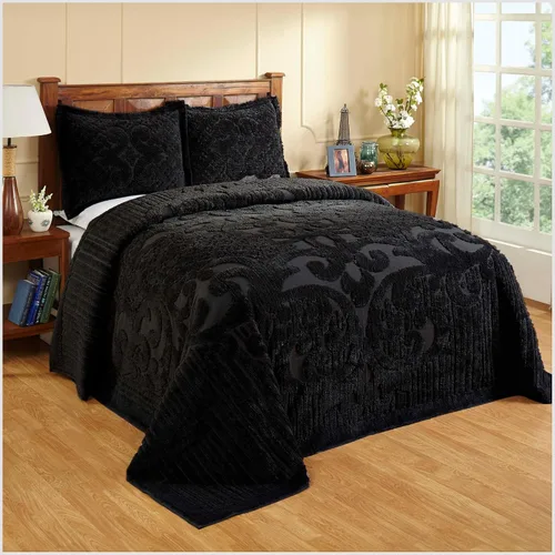Vista 49 de Better Trends Colección Ashton - Colchas de chenilla con mechones, tamaño individual, color negro, 100% algodón, diseño de medallón de chenilla