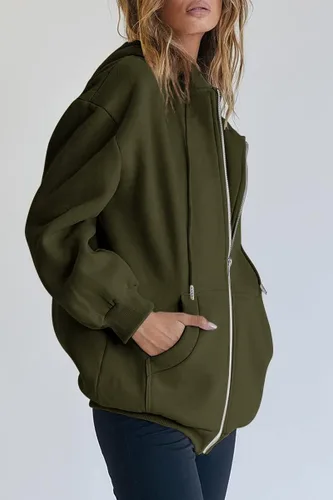 Vista 2 de Trendy Queen - Sudaderas con capucha Y2K con cremallera para mujer, de manga larga, para otoño, de gran tamaño, casual, con bolsillo