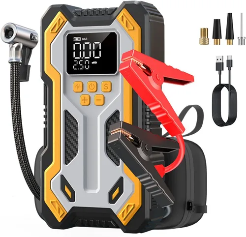 Vista 8 de Luocute Bomba de aire de arranque de automóvil de 1500 A con 8 protecciones de seguridad, 2 puertos USB, 3 modos LED para automóviles, camiones
