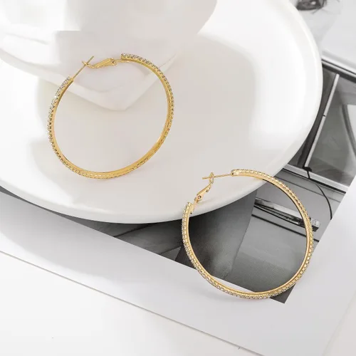 Vista 7 de MOROTOLE Aretes de aro de oro de 14 quilates con diamantes de imitación, finos, grandes, hipoalergénicos, para mujeres y niñas, regalos de joyería
