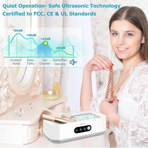 Vista 7 de Limpiador ultrasónico de joyas, mini máquina de limpieza ultrasónica de 49 kHz para gafas, joyas, anillos, aretes, anteojos, retenedores